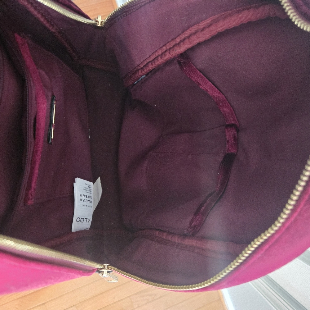 Elegant Aldo Velvet Burgundy Backpack with Floral Embroidery - Picture 8 of 8